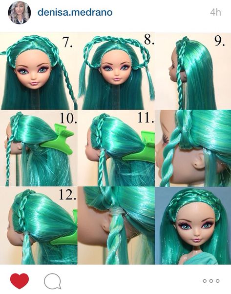 Hairstyle tutorial by Denisa Medrano. Part 2                                                                                                                                                                                 More Diy Barbie Hairstyles, Styling Doll Hair, Cute Doll Hairstyles, Barbie Doll Hairstyles Step By Step, Barbie Hairstyles For Dolls, Hairstyles For Dolls, How To Dye Barbie Doll Hair, Doll Hairstyles Monster High, Hairstyle Doll