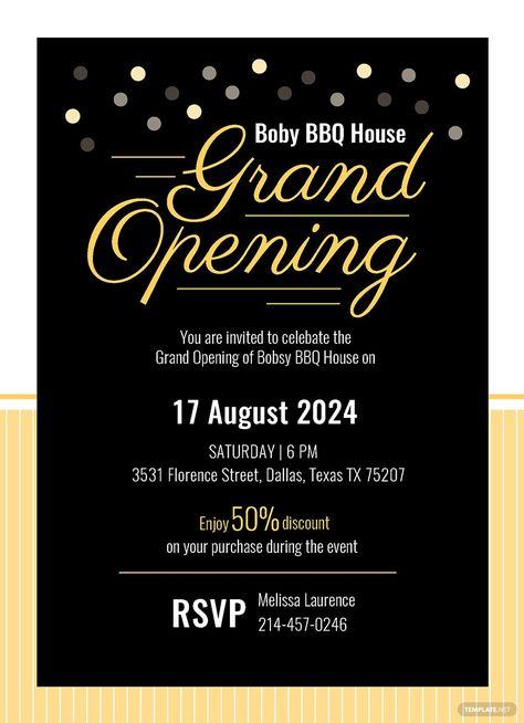 Instantly Download Free Grand Opening Invitation Card Template, Sample & Example in Microsoft Word (DOC), Adobe Photoshop (PSD), Adobe InDesign (INDD & IDML), Apple Pages, Microsoft Publisher Format. Available in 5x7 inches + Bleed. Quickly Customize. Easily Editable & Printable. Shop Opening Invitation Card, Opening Invitation, Picture Invitations, Grand Opening Invitations, Sample Invitation, Restaurant Opening, How To Make Invitations, Free Invitation Templates, Subway Surfers