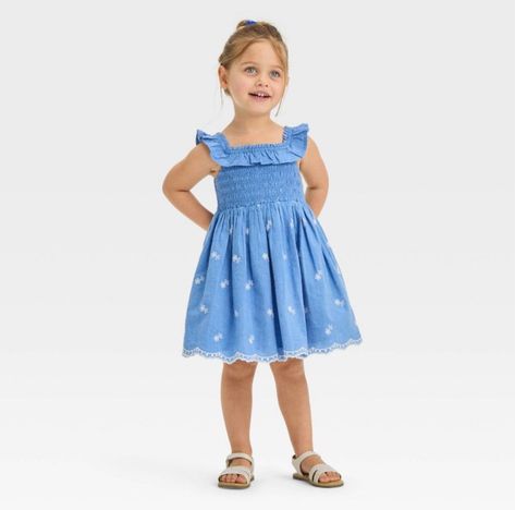 Toddler Girls' Chambray … curated on LTK Scarlett Rose, Girls Tulle Dress, Dainty Style, Girls Smock, Girls Blue Dress, Girls Floral Dress, Blue Sleeveless Dress, Chambray Dress, Floral Blue Dress