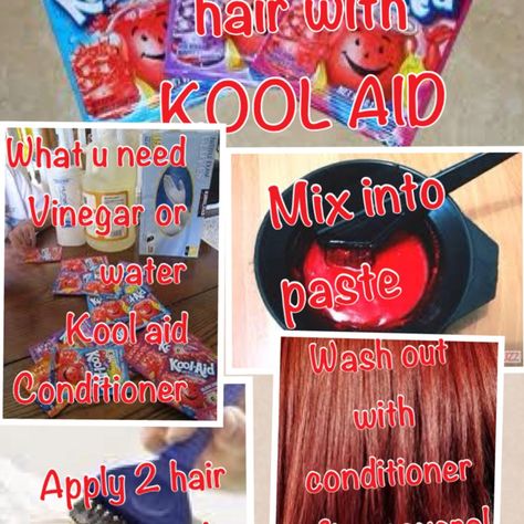 How to dye your hair with kool aid Dye Hair With Koolaid, Kool Aid Hair Dye, How To Dye Hair, Kool Aid Hair, Temporary Hair Dye, Dye Hair, Temporary Hair Color, Color Your Hair, Kool Aid