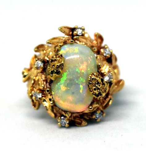 DESCRIPTION Vintage 14K Yellow Gold and Opal Ring Size 6. Weight: 11.34 grams. Opal is approx. 14mmX9mm. All The fine jewelry including (Rings, Bracelets, Necklaces, Earrings, etc) are tested and examined by a Professional jeweler for stones, diamonds, gold, silver, Length, Size, Weight and dimensions. Photo may have been enlarged and /or enhanced. Please leave all five stars feedback if you are satisfied with your purchase. If you are not satisfied, contact me before leaving less than five star Vintage Opal Ring, Opal And Diamond Ring, Opal Ring Vintage, Edwardian Jewelry, Antique Wedding Rings, Antique Wedding, Dream Engagement Rings, Jewelry Lookbook, Rings Bracelets