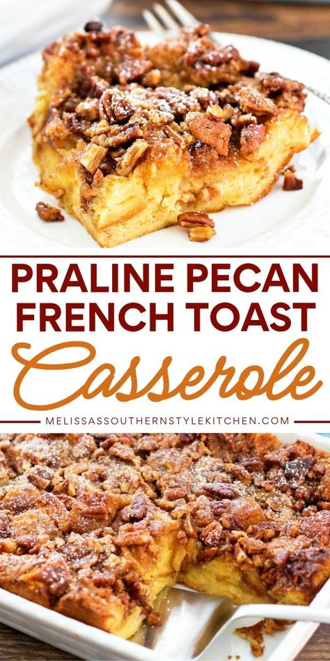 Here's an Easter Sunday breakfast you can make ahead! Everyone will love this overnight Praline Pecan French Toast Casserole. Finished with a pecan praline topping, this easy french toast casserole recipe is such a delicious Easter brunch idea! Breakfast Casserole Brioche, Frenchtoastcasserole Easy, Easy Brunch Recipes Make Ahead, Pioneer Woman French Toast Casserole, Easter Breakfast Ideas Brunch Casserole, Friendsgiving Brunch Food, French Toast Casserole With Pecans, Breakfast Casserole With Brioche Bread, French Toast Bake With Pecans