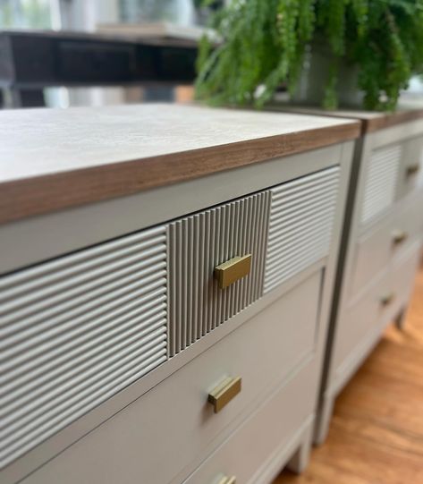 SOLD!♥️ One of my favourite pairs so far! Two gorgeous,refinished nightstands in neutral tones to suit any decor. Fluted drawer front and new hardware because the devils in the details. Solid wood Three generous drawers in each. Measurements: 26” across 17” deep 28.5” tall DM for pricing Refinished Nightstand, The Devils, Drawer Fronts, Neutral Tones, Bathroom Interior, My Favourite, Solid Wood, Drawers, Bedroom