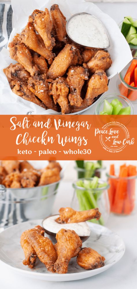 Salt And Vinegar Wings, Gluten Free Chicken Wings, Keto Chicken Wings, Best Chicken Wing Recipe, Peace Love And Low Carb, Vinegar Chicken, Salt And Vinegar, Crispy Wings, Baking Powder Uses