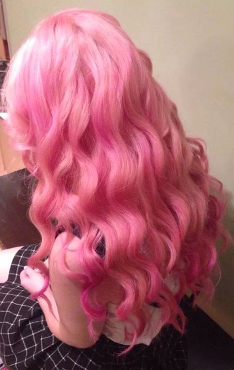 Cotton candy pink ombre hair color Sugarplum Hair Color, Red And Pink Hair Ombre, Candy Floss Hair, Pink And Blue Ombre Hair, Pink Hair Outfits, Wavy Pink Hair, Hair Color Ideas Pink, Cotton Candy Ideas, Candy Pink Hair