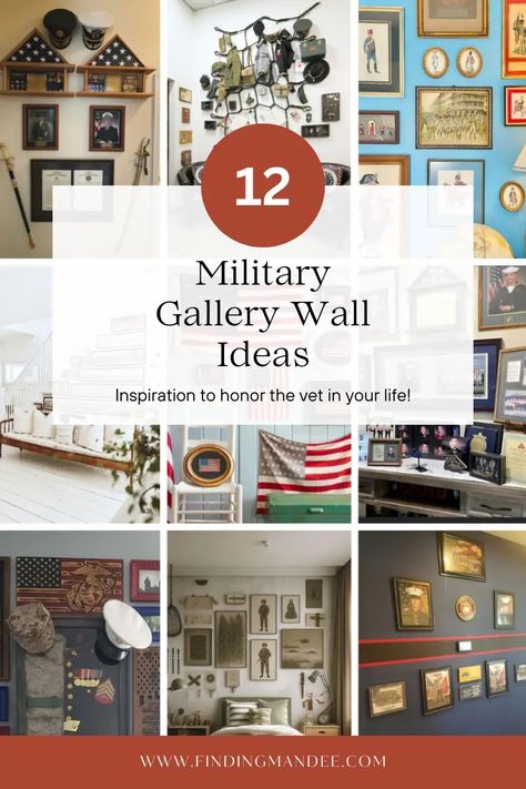 12 Military Gallery Wall Ideas for Your Home - finding mandee Plaque Wall Display Ideas, How To Display Certificates On Wall, Degree Wall Display Office, Military Wall Decor Ideas, Military Wall Display, Awards Display Wall, Military Bedroom, Picture Wall Layout, Shadow Circle