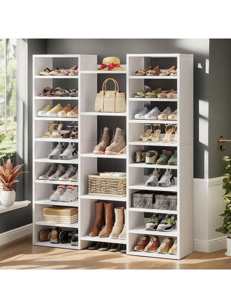 Shoe Rack Organizer,Open Freestanding Shoe Cabinet,Display Racks,Shoe Storage Cabinet With 23 Compartments,For Bedroom,Hallway, Living Room White    Wood     Storage & Organization, size features are:Bust: ,Length: ,Sleeve Length: Built In Shoe Rack Closet, Shoe Rack Ideas Bedroom, Clothing Organization, Shoe Rack Room, Wall Mounted Shoe Rack, Shoe Organization, Shoe Rack Organizer, Wood Shoe Rack, Shoe Rack Closet