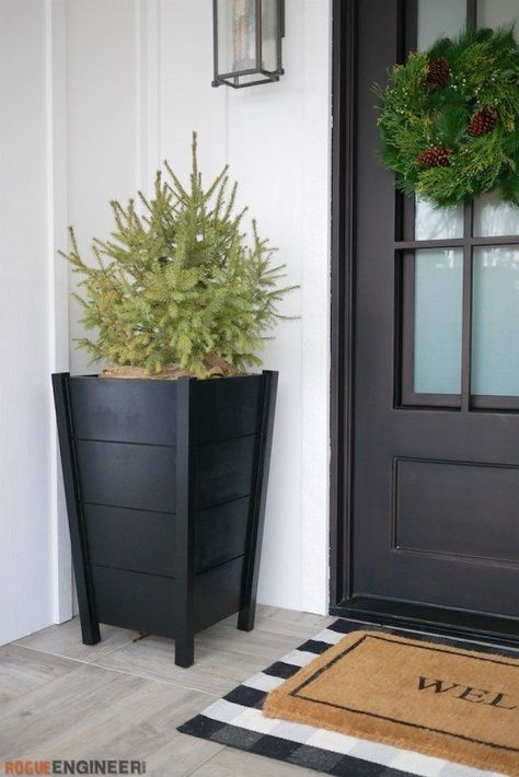 How to Build Modern Tapered Planters DIY | Hometalk Black Wooden Planters, Decorative Planters Outdoor, Diy Flower Planters, Garage Planters, Diy Cedar Planter Box, Cheap Planters, Diy Planters Outdoor, Cedar Planter Box, Planter Diy