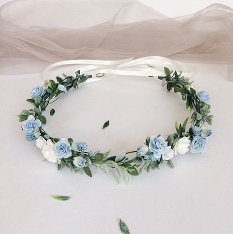 Blue Floral Crown, Fall Flower Crown, Flowers Crown, Headband White, White And Blue Flowers, Floral Hair Combs, Blue Headband, Blue Crown, Blush Flowers