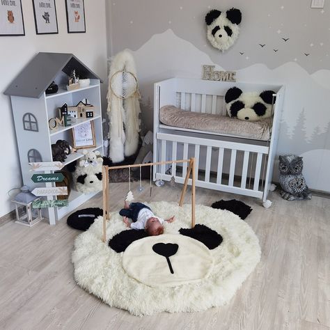 Panda Adventure Baby Nursery Rug, Woodland Theme, Pictured Rug 45" #PandaNursery #NurseryDecor #BabyGift #BabyRoom #BabyNurseryRug #AdventureNursery #CuteAnimalDecor #PandaAdventure #WoodlandTheme #PersonalizedRug Panda Nursery Theme, Baby Nursery Rug, Baby Nursery Rugs, Panda Theme, Panda Nursery, Panda Baby, Animal Nursery Theme, Adventure Nursery, Animal Rug