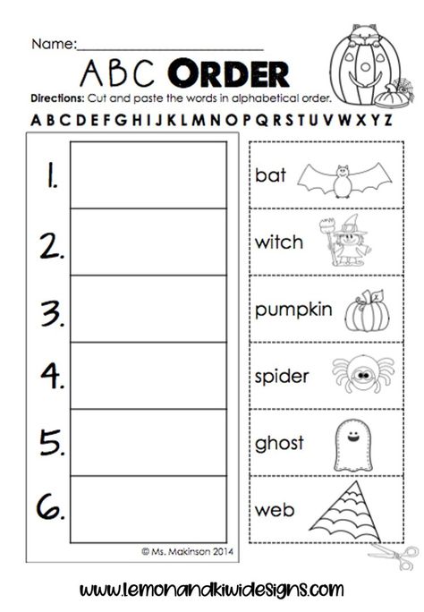 Free Halloween Literacy Worksheets for Preschoolers — Lemon & Kiwi Designs Halloween Literacy Activities, Abc Order Worksheet, Halloween Literacy, Science Printables, October School, Worksheets For Preschoolers, Abc Worksheets, Halloween Worksheets, Literacy Worksheets