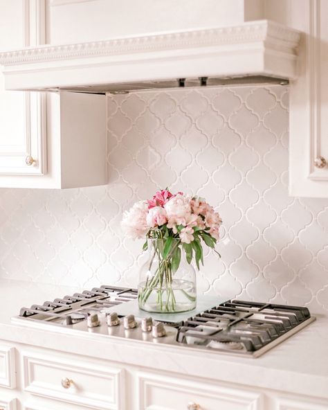 Linen Tile, White Kitchen Remodel, White Grout, Before After Kitchen, Simple Kitchen Remodel, White Kitchen Backsplash, Arabesque Tile, White Kitchen Remodeling, Kitchen Backsplash Designs