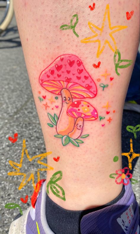 Cute retro Mushroom tattoo design Phycadelic Mushroom Tattoo, Mushroom Cute Tattoo, Rainbow Mushroom Tattoo, Cat Mushroom Tattoo, Cute Mushroom Tattoo, Daria Tattoo, Bae Tattoo, Mushroom Tattoo Design, Tattoo Mushroom