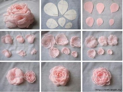 Projek Menjahit, Make Paper Flowers, Making Fabric Flowers, Diy Flores, Fleurs Diy, Fabric Flower Tutorial, Handmade Flowers Fabric, How To Make Paper Flowers, Pola Sulam