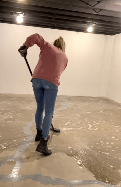 Painting Basement Concrete Floors, Painted Unfinished Basement, Exposed Basement Ceiling, Painting Basement Floors, Cheap Basement Remodel, Farmhouse Reno, Concrete Basement Floors, Exposed Ceiling, Basement Decoration