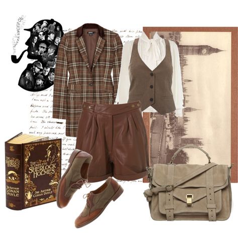 Sherlock Holmes, created by francescaalbino on Polyvore Victorian Vintage Outfits, Sherlock Holmes Fashion, Sherlock Holmes Inspired Outfits, Enola Holmes Aesthetic Outfits, Sherlock Holmes Costume Women, Sherlock Holmes Outfit Women, Sherlock Holmes Outfit, Virgo Midheaven, Sherlock Inspired Outfits