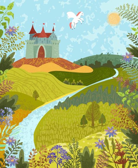 Castle Illustration Fairytale, Pegasus Illustration, Knight Illustration, Background For Poster, Castle Illustration, Princess Illustration, Toy Castle, Earth Book, Fairytale Illustration