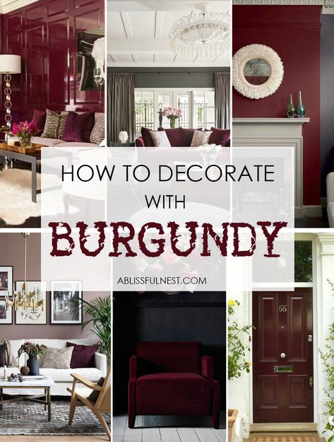 An easy way to add warm into the home is to decorate with burgundy, easy go to tips are on the blog, for more visit https://ablissfulnest.com #burgundyinteriors #interiordesign #decor Maroon Living Room, Maroon Bedroom, Burgundy Room, Burgundy Bedroom, Burgundy Sofas, Burgundy Decor, Burgundy Curtains, Burgundy Living Room, Burgundy Walls