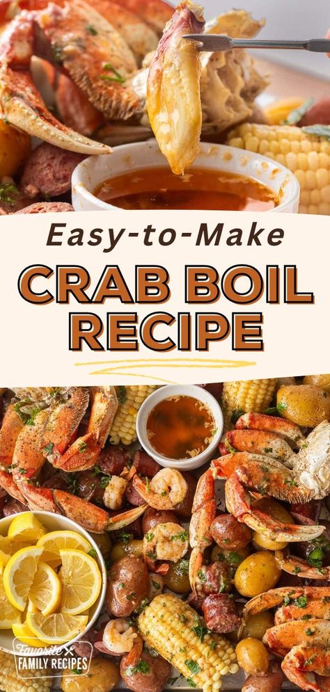 With this easy crab boil recipe you can bring the flavors of a seafood feast to your kitchen! Loaded with fresh crab, shrimp, sausage, corn, and potatoes, this one-pot meal is seasoned with classic Cajun spices for bold flavor. Perfect for a summer gathering or a cozy family dinner, this recipe is simple to make and guaranteed to impress! Easy Crab Boil Recipe, Easy Crab Boil, Crab Recipes Easy, Seafood Boil Seasoning, Crab Boil Recipe, Crab And Shrimp Recipe, Corn And Potatoes, Shrimp And Crab Boil, Shrimp Boil Recipe