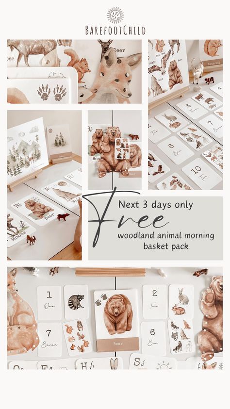 Photo credit to Instagram handle @eldiariodeblack_ 😊 Only 3 days left to get our #woodland animal #morningbasket pack for FREE. The perfect addition to your #winterstudies for young ones!! #homeschool #montessori #bohochild #classroom #daycare #earlylearning Forest School Printables, Printable Montessori Activities, Forest Animals Art Preschool, Montessori Morning Basket, Free Montessori Printables, Morning Basket Homeschool, Montessori Printables Free, Nature Homeschool, Morning Baskets