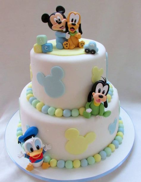 Babyshower For Boy Theme, Baby Mickey Cake, Baby Mickey Mouse Cake, Torturi Baby Shower, Mickey Birthday Cakes, Γενέθλια Mickey Mouse, Mickey Baby Showers, Mickey Cake, Mickey 1st Birthdays