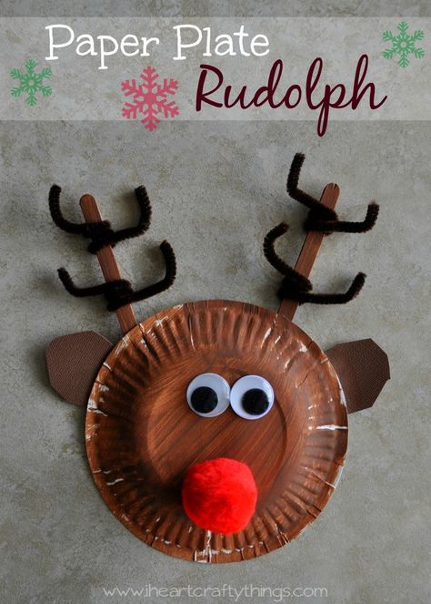 Christmas Craft for Kids | Make a Rudolph the red-nosed Reindeer out of a small paper plate. | from I Heart Crafty Things Rudolph Crafts, December Crafts, Reindeer Craft, Preschool Christmas Crafts, Christmas Arts And Crafts, Christmas School, Winter Crafts For Kids, Paper Plate Crafts, Daycare Crafts