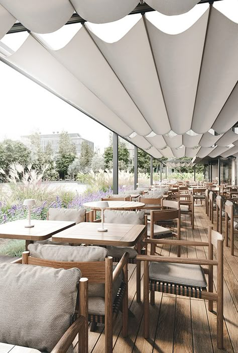 Outdoor Cafeteria, Rooftop Restaurant Design, Cafeteria Design, Rooftop Patio Design, Rooftop Dining, Outdoor Restaurant Design, Terrace Restaurant, Restaurant Patio, Rooftop Design