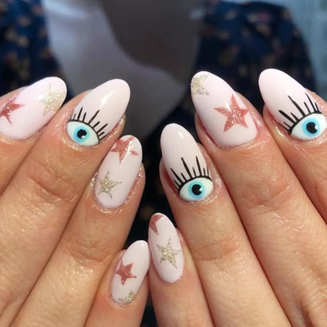 Stars Nails, Finger Style, Evil Eye Nails, Eye Nail Art, Festival Clothes, Nagellack Trends, Minimalist Nails, Accent Nails, Dream Nails