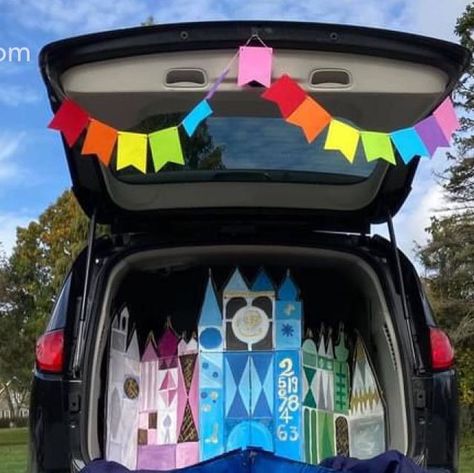 Eli Andrus on Instagram: "Disney + trunk or treat 🤣😂 Happy Halloween! #disney #itsasmallworld #itsasmallworldafterall #trunkortreat #trunkortreat🎃 #haloween #paintandcardboard #recycledmaterials #theatericaldesign #disneyworld #happiestcruisethateversailed #artistsoninstagram #chestercountyartist #chestercounypa #malvernpa #paolipresbyterianchurch #happyhalloween #trunkortreatideas #trunkortreating" Disney Castle Trunk Or Treat, Trunk Or Treat Disney, Disney Princess Trunk Or Treat, Disney Trunk Or Treat, Disney Trunk Or Treat Ideas, Happy Halloween Disney, Trunk Or Treat Ideas, Halloween Snack, Halloween Disney