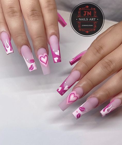 Valentines Nail Art Designs, Valentines Nail, Vday Nails, Sassy Nails, Long Acrylic Nail Designs, Summer Toe Nails, Drip Nails, Ombre Acrylic Nails, Colored Acrylic Nails