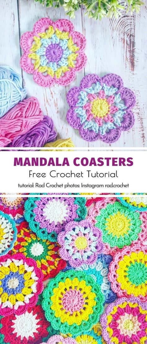 Crochet Patterns Halloween, Easy Free Crochet Patterns, Mandala Coasters, Crocheted Coasters, Patterns Halloween, Coasters Crochet, Crochet Coasters Free Pattern, Flower Coaster, Flower Coasters