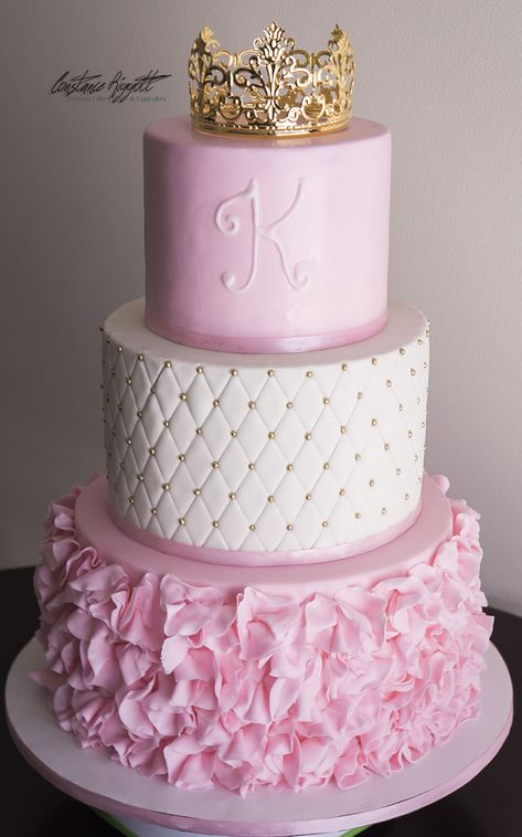 Princess Baby Shower Cake Pink And Gold Baby Shower Cake, Little Princess Baby Shower Ideas, Pink White Gold Cake, Pink White And Gold Cake, Pink And White Birthday Cake, Floral Cake Ideas, Princess Cake Ideas, Princess Baby Shower Ideas, Pink Princess Cake