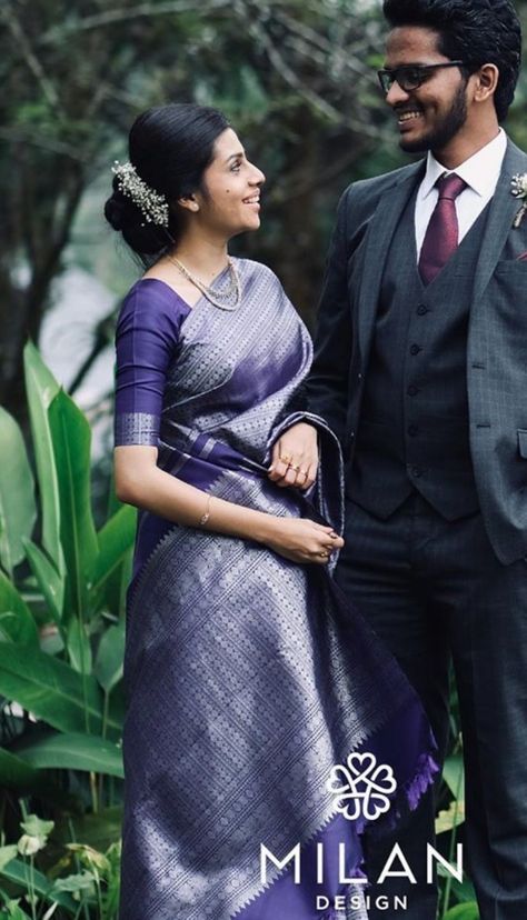 Navy Blue Couple Outfits Wedding, Manthrakodi Saree Christian, Engagement Background, South Saree, Christian Weddings, Christian Bridal Saree, Engagement Saree, South Indian Bridal Jewellery, Golden Saree