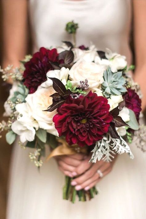 Peonies Wedding, Blush Bridal Bouquet, Bridal Bouquet Fall, Maroon Wedding, Dusty Miller, Fall Wedding Bouquets, Succulent Wedding, Bouquet Ideas, Burgundy Bridesmaid Dresses