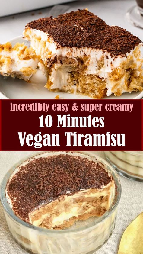 Make this easy vegan tiramisu for a simple but impressive plant-based dinner party dessert. This is the perfect year-round dessert for coffee lovers. It is super creamy and comes together in no time at all. This recipe is also completely vegan and gluten-free. Patisserie Vegan, Vegan Tiramisu, Dinner Party Desserts, Vegan Baking Recipes, Italian Dessert, Vegan Italian, Tiramisu Recipe, Vegan Yogurt, Dairy Free Dessert