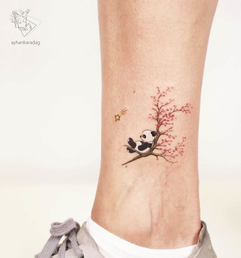 Cool Panda Tattoo, Dainty Panda Tattoo, Miniature Tattoos, Chakra Tattoo, Panda Tattoo, Woman Tattoo, Disney Tattoo, Tattoo Girls, Blossom Tattoo