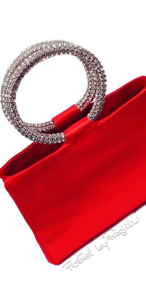 Regilla ⚜ Judith Leiber, Red Satin Evening Handbag With Swarovski Crystal Elegant Embellished Red Bags, Red Embellished Evening Bag, Glamorous Red Embellished Bag, High-end Red Evening Bag, Red Evening Shoulder Bag With Silver-tone Hardware, Satin Purses, Judith Leiber Bags, Diy Bag Designs, Diy Bags Patterns