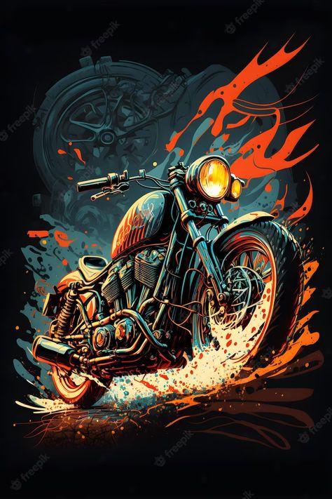 Retro Motorcycle Aesthetic, Motorcycle Art Wallpaper, Moto Custom, Motorbike Illustration, Vintage Motorcycle Art, Motorcycle Art Painting, Motorbike Art, Motorcycle Wallpaper, Motorcycle Drawing