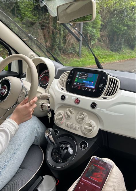 Fiat 500x Interior, Grey Fiat 500, Fiat 500 Aesthetic Interior, Cute First Cars, Fiat 500 Aesthetic, Fiat 500 Accessories, Fiat 500 Interior, Fiat 500 Sport, 500 Fiat