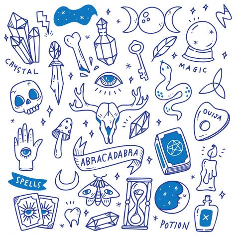 Set of occult doodles, mystical object | Premium Vector #Freepik #vector #design #line #cartoon #skull Flash Art Tattoos, Stick Poke Tattoo, Sharpie Tattoos, Theme Tattoo, Stick N Poke Tattoo, Doodle Tattoo, Tattoo Flash Sheet, Poke Tattoo, Stick And Poke