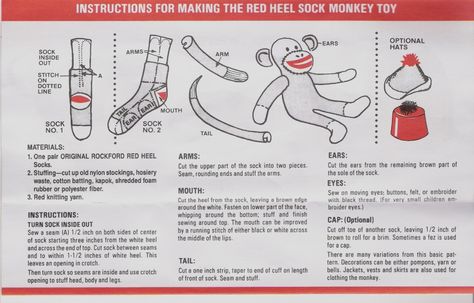 sock-monkey-making-directions How To Make Socks, Sock Monkey Pattern, Crochet Sock Monkeys, Sock Monkey Birthday, Monkey Crafts, Monkey Pattern, Sock Dolls, Sock Toys, Sock Animals