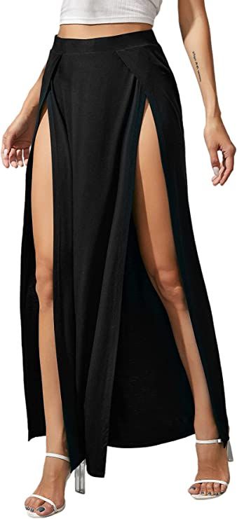 Amazon.com: Verdusa Women's Elastic Waist High Split Wrap Flowy Long Maxi Skirt : Clothing, Shoes & Jewelry Long Beach Wear, Bodycon Midi Skirt, Long Maxi Skirt, Textured Skirt, Beachwear Skirt, High Waist Skirt, Split Skirt, Long Maxi Skirts, Boho Skirts