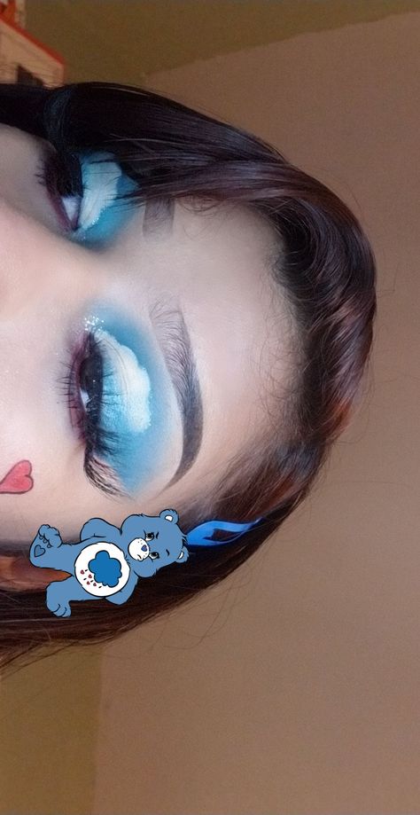 Grumpy Care Bear Makeup Blue Care Bear Costume, Blue Care Bear Makeup, Carebear Costume Makeup, Care Bear Inspired Makeup, Care Bear Costume Makeup, Carebears Makeup Looks, Care Bears Makeup Look, Grumpy Bear Costume, Grumpy Care Bear Makeup