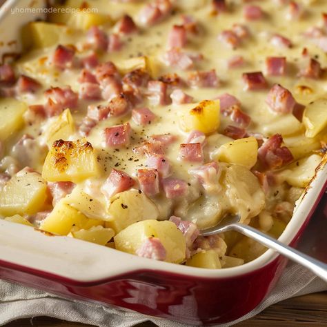 Delicious Ham and Potato Casserole Recipe - My Home Made Recipe Ham Bacon Potato Casserole, Freezer Ham And Potato Casserole, Ham And Diced Potato Casserole, Ham Rice Casserole Recipes, Ham Potato And Onion Casserole, Potatoes Ham Casserole, Ham Souffle Recipes, Ham And Potato Casserole With Cream Of Mushroom Soup, Ham And Potato Recipes Casseroles