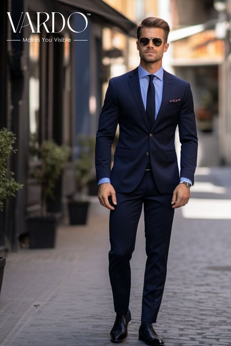 Navy Blue Suit Men Business, Navy Blue Men Suit Outfit, Navy Blue 2 Piece Suit Men, Navy Blue Suit Styles For Men, Blue Suit Styles For Men, All Blue Suit, Mens Navy Suits, Men Wedding Outfit Blue, 2 Button Suit Men