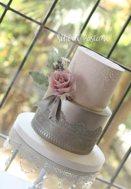 Silver Wedding Anniversary Cake, 25th Wedding Anniversary Cakes, Lace Cake, Silver Wedding Cake, Wedding Anniversary Cakes, Purple Wedding Cakes, Silver Cake, Lace Wedding Cake, Sugar Rose