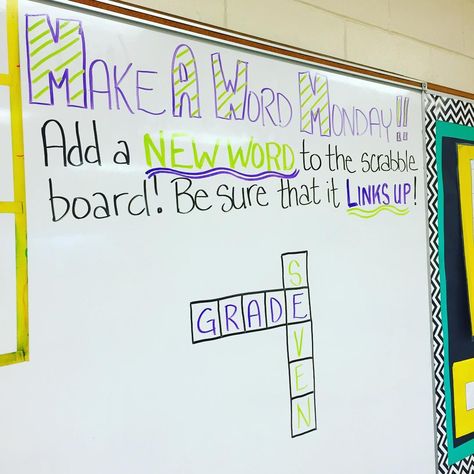 Scrabble board on your white board idea. Fun literacy activity or morning meeting activity. Monday Whiteboard, Whiteboard Writing, Whiteboard Prompts, Whiteboard Questions, Morning Writing, Whiteboard Messages, Daily Questions, Morning Board, Responsive Classroom