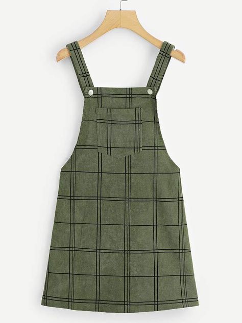 Cord Pinafore Dress, Imperial Fashion, Army Green Shorts, Natural Clothing, Green Style, Style Preppy, Pocket Pattern, Pinafore Dress, Plaid Fabric