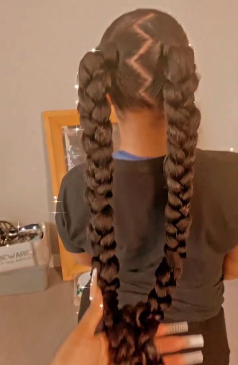 Zig Zag Part Pigtails, Zig Zag Middle Part Ponytail, Zig Zag Pigtails, Cute Wrestling Hairstyles, Sports Pigtails, Zig Zag Part Braids, High Pigtails Hairstyles, Zigzag Hairstyles, Zigzag Braids