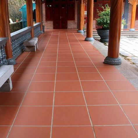 Clay Floor Tiles, Clay Floor, Patio Pavers Design, Porch Tile, Terracotta Tile, Quarry Tiles, Brick Paving, Kerala House Design, Kerala Houses